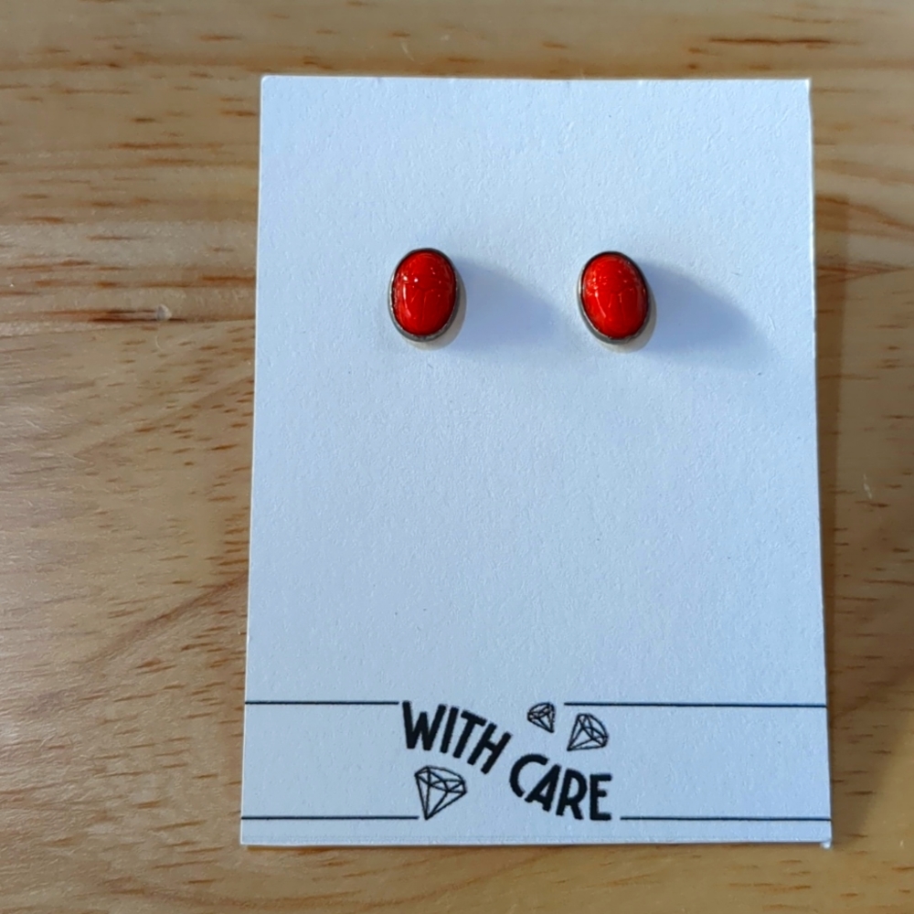 Coral Stone Scarab Studs Earrings by With Care NEW in Original Box